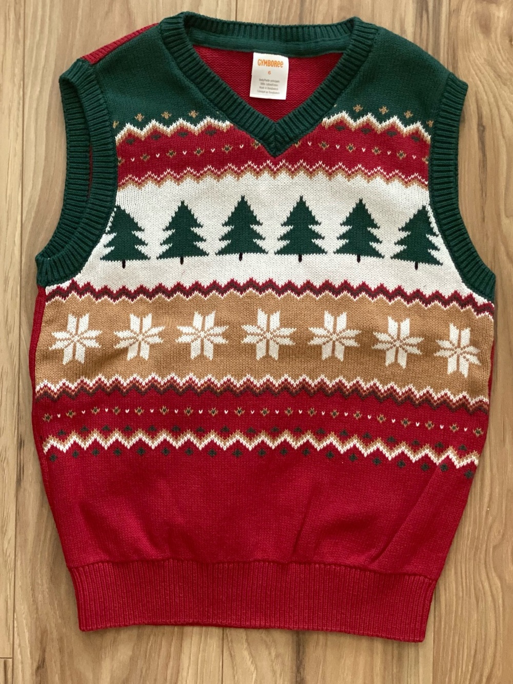 Gymboree Christmas Holiday Pattern V-Neck 100% Cotton Sweater Vest Size 6